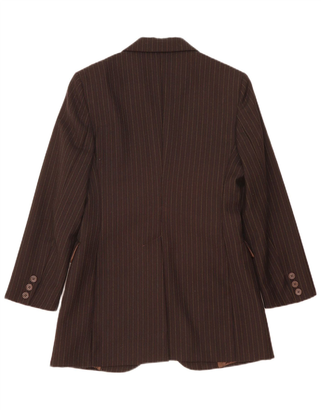 Jaqueta blazer feminina de 2 botões Benetton IT 40 pequena listra marrom lã nova