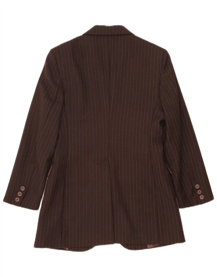 Jaqueta blazer feminina de 2 botões Benetton IT 40 pequena listra marrom lã nova