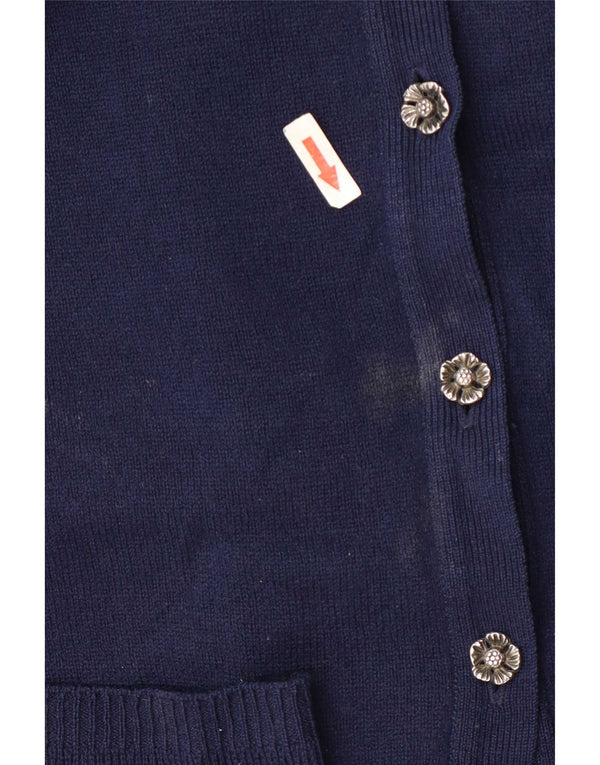 Suéter cardigã feminino Laura Ashley UK 14 médio azul marinho lã nova