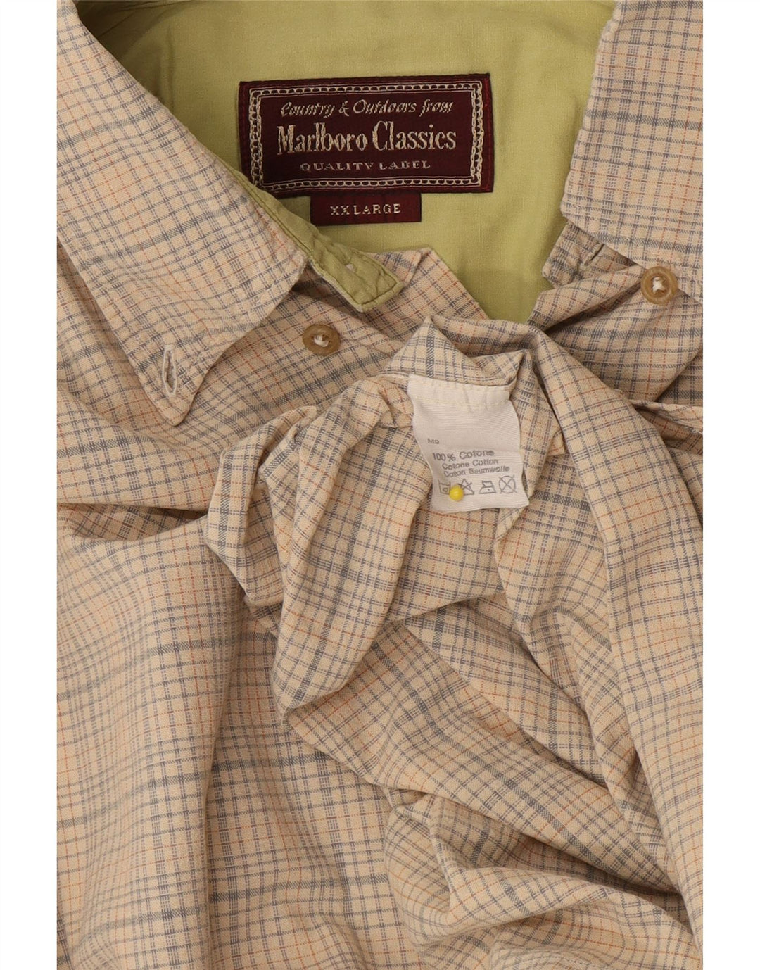 Camisa masculina Marlboro Classics 2XL algodão xadrez bege