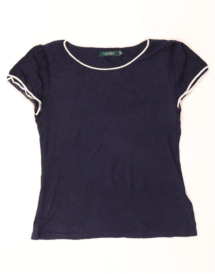 Camiseta feminina Ralph Lauren UK 14 grande algodão azul marinho