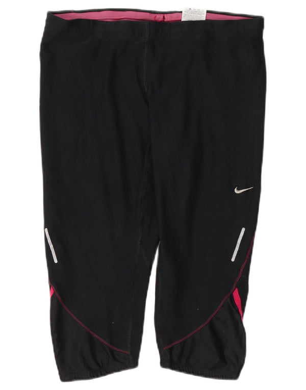 NIKE Womens Dri Fit Capri Tracksuit Trousers UK 16 Large Black Colourblock
