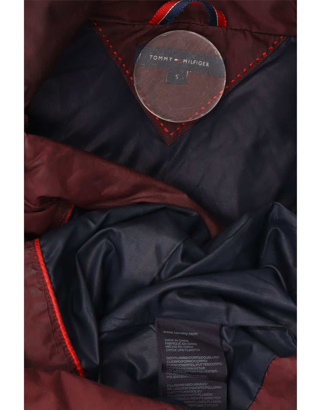 Jaqueta acolchoada com capuz feminina Tommy Hilfiger Reino Unido 10 pequeno poliéster cor de vinho