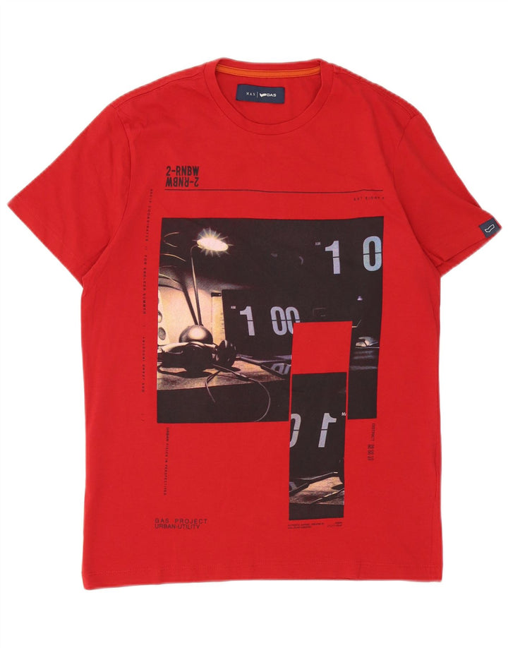 Camiseta gráfica masculina Gas Top pequeno algodão vermelho