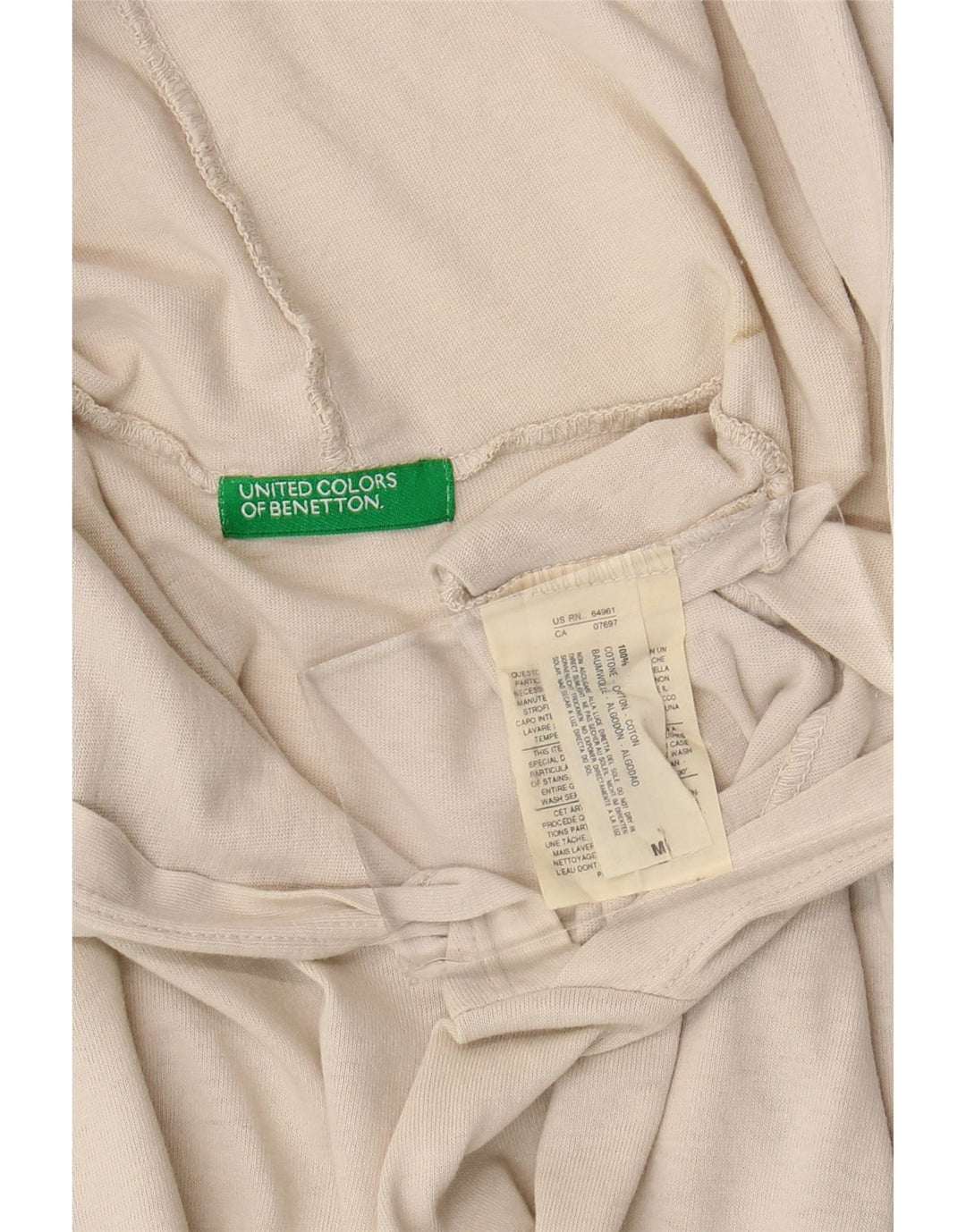 Camiseta masculina com capuz Benetton Top médio de algodão branco
