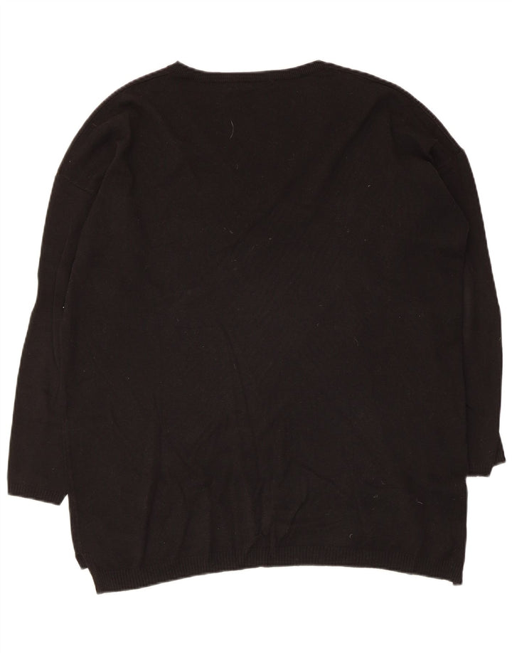 Suéter feminino Zara manga 3/4 com decote em V Reino Unido 14 médio preto