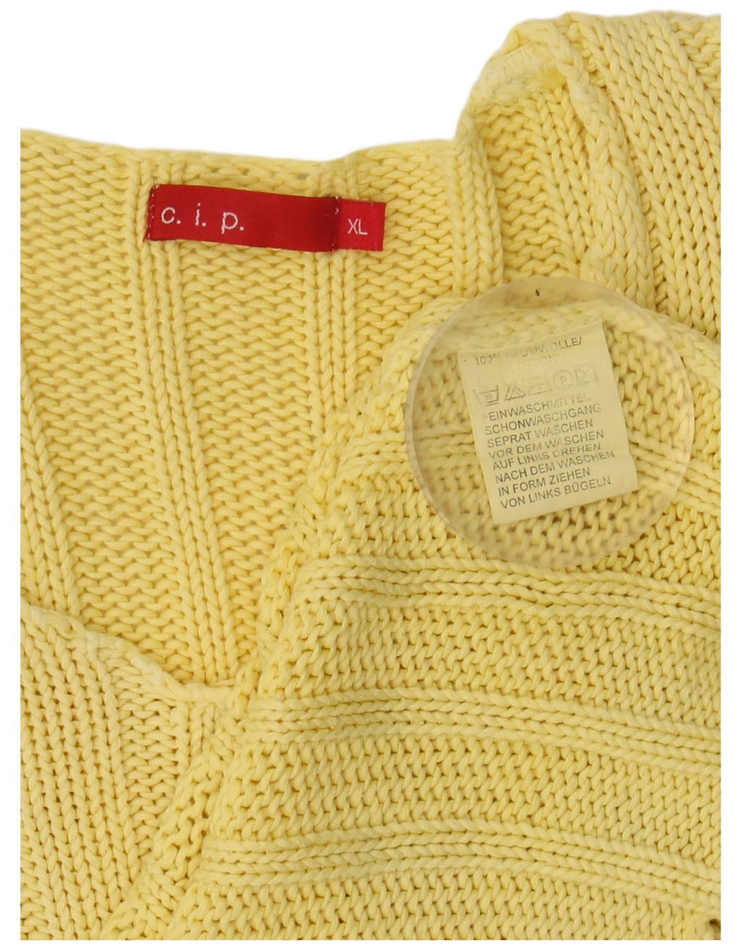 Suéter feminino VINTAGE com decote em V UK 18 XL algodão amarelo
