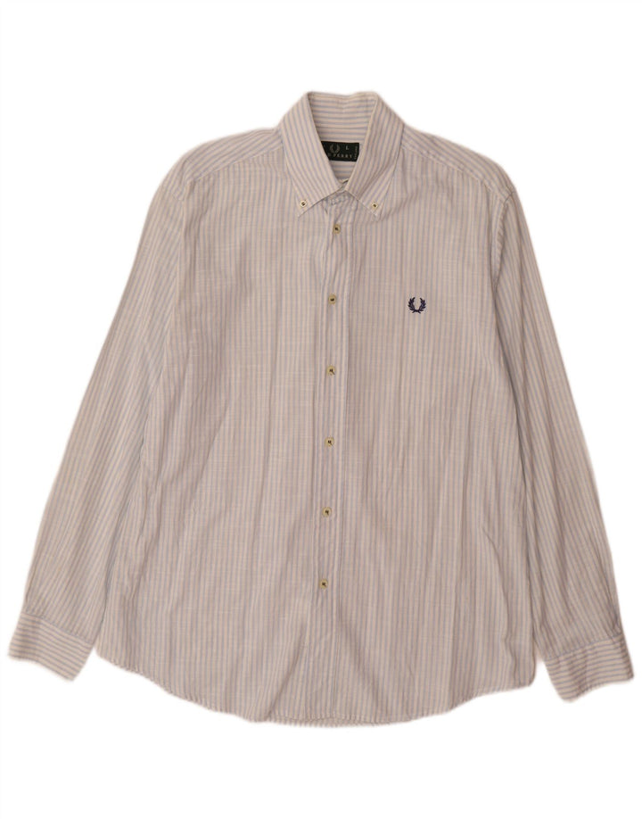Camisa masculina Fred Perry grande algodão listrado azul