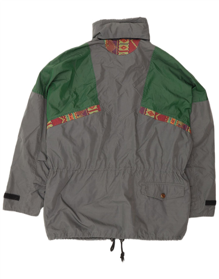 Jaqueta utilitária masculina vintage com capuz Reino Unido 38 Poliéster Colourblock cinza médio