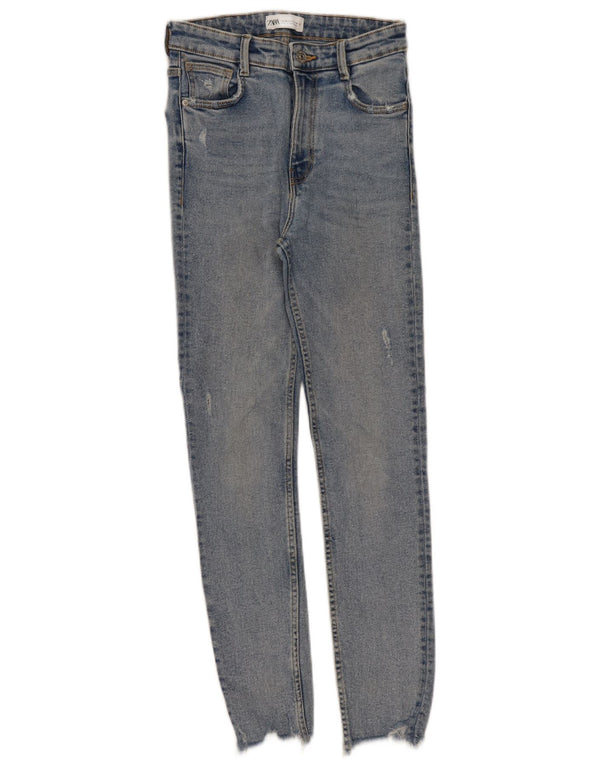 Zara Calça jeans skinny feminina cintura alta desgastada UE 36 XS W26 L27 azul
