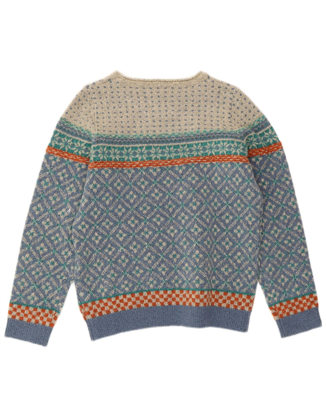 Suéter feminino WEIRD FISH com gola canoa Reino Unido 12 médio azul Fair Isle