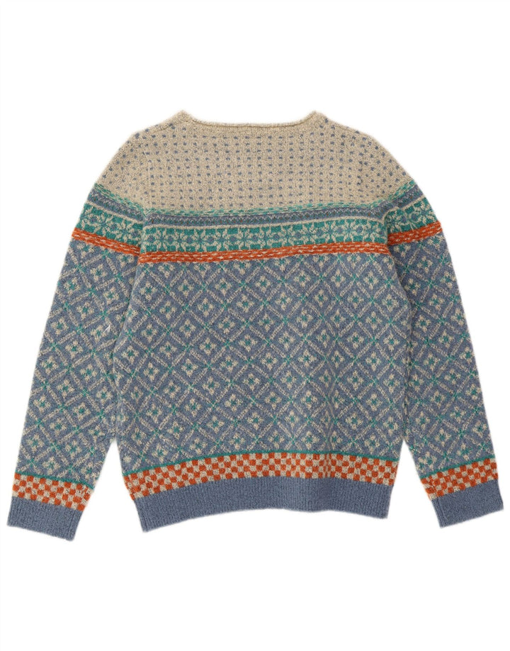 Suéter feminino WEIRD FISH com gola canoa Reino Unido 12 médio azul Fair Isle