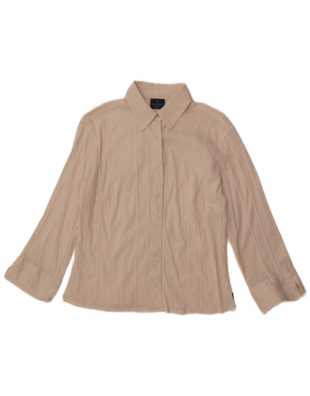 Blusa feminina TRUSSARDI JEANS UK 14 grande listrada branca