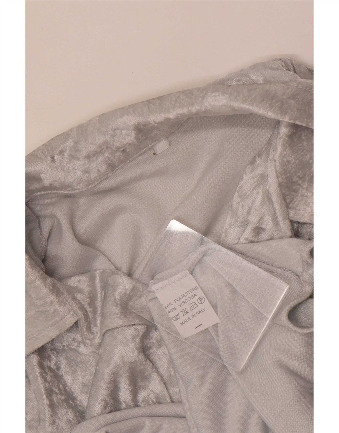 Blusa feminina de veludo vintage UK 12 poliéster cinza médio