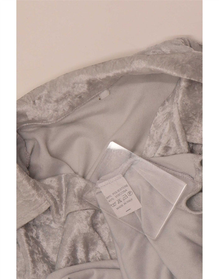 Blusa feminina de veludo vintage UK 12 poliéster cinza médio
