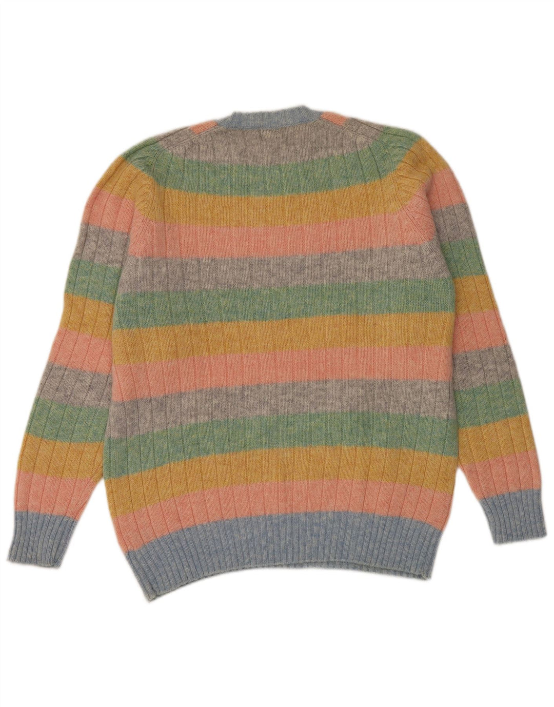 Suéter vintage masculino com gola redonda, grande lã listrada multicolorida