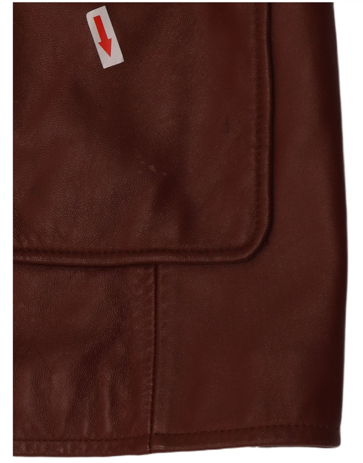 Jaqueta blazer feminina clássica de couro com 3 botões Reino Unido 26 5XL couro marrom