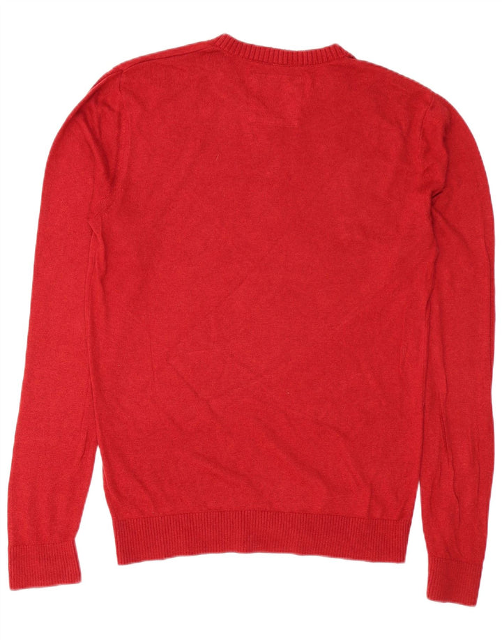 Suéter masculino Hollister com decote em V de algodão vermelho médio
