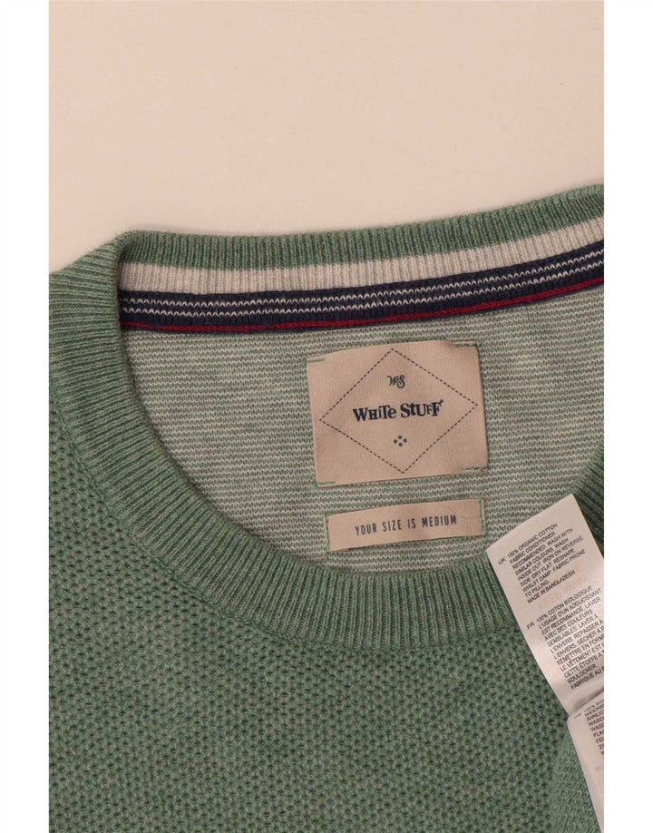Suéter masculino branco com gola redonda e algodão verde médio