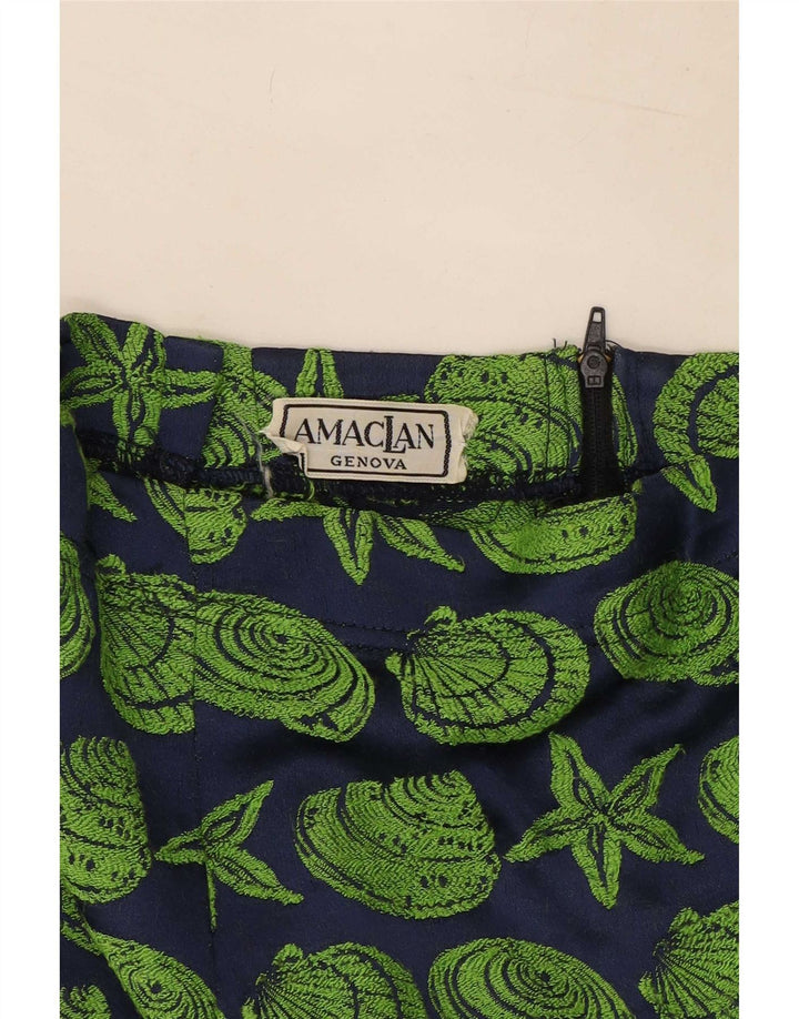 Saia lápis feminina vintage com padrão abstrato médio W28 azul marinho