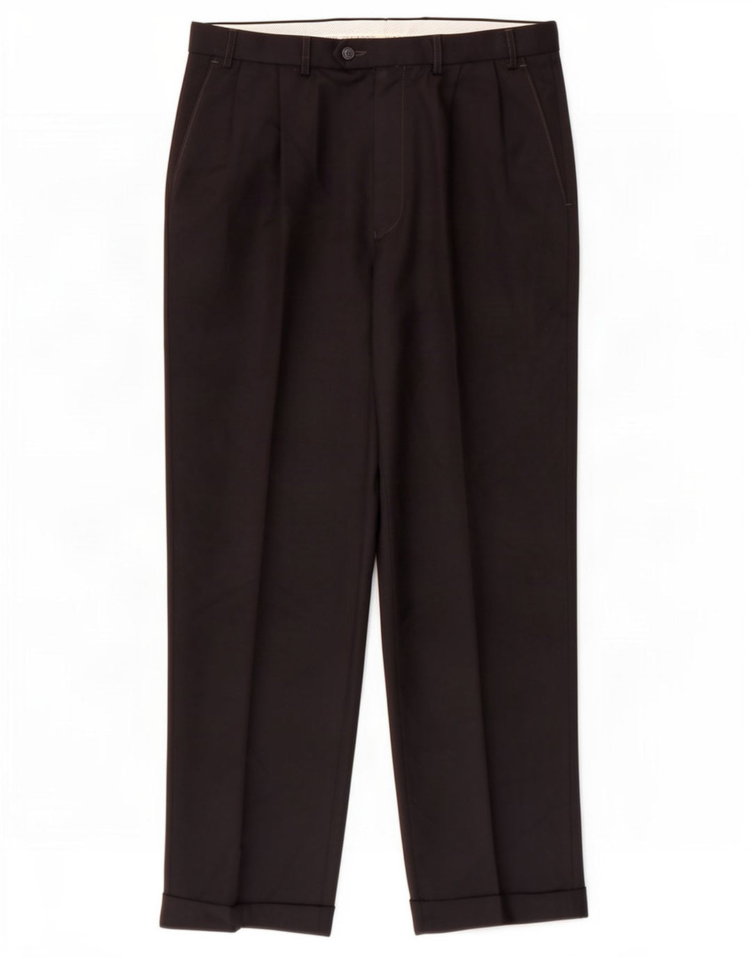 Calça masculina de terno reto Marks & Spencer W36 L31 azul marinho poliéster