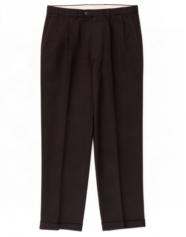 Calça masculina de terno reto Marks & Spencer W36 L31 azul marinho poliéster