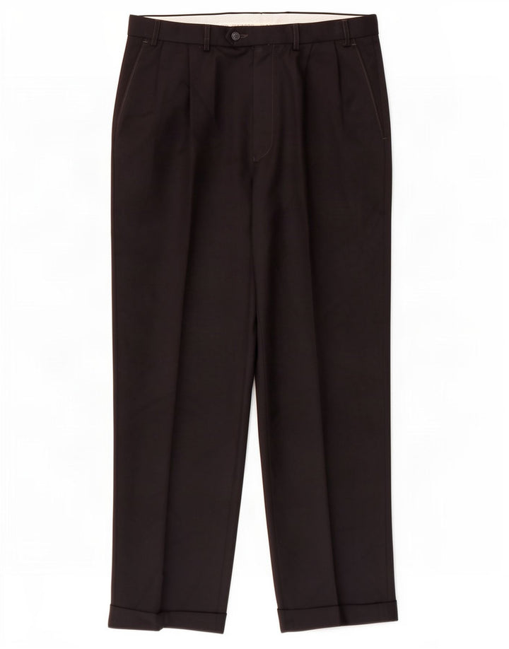 Calça masculina de terno reto Marks & Spencer W36 L31 azul marinho poliéster