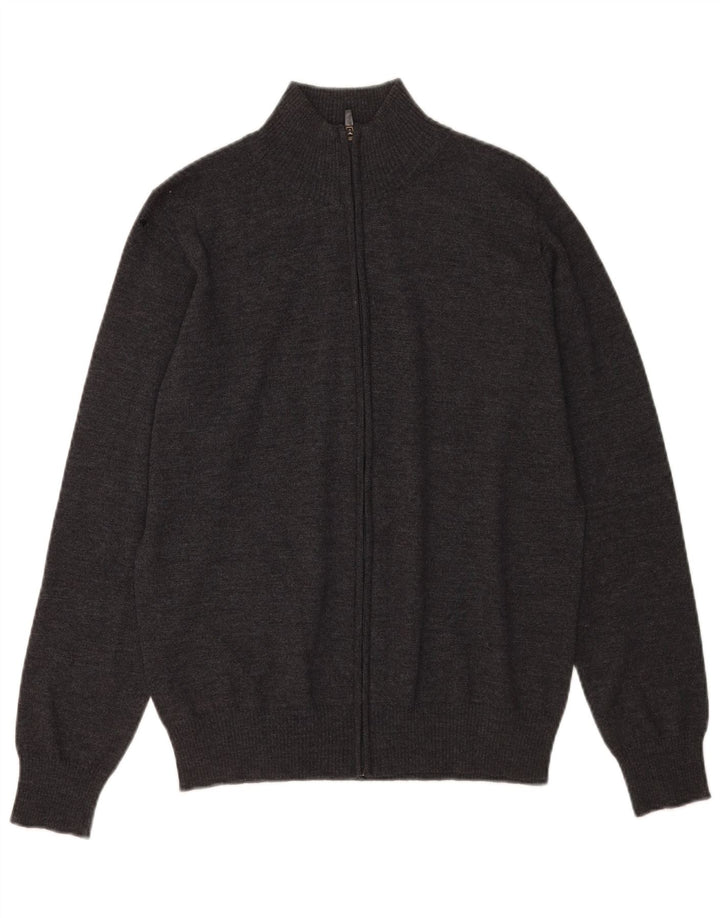Suéter cardigã masculino Zara lã cinza médio