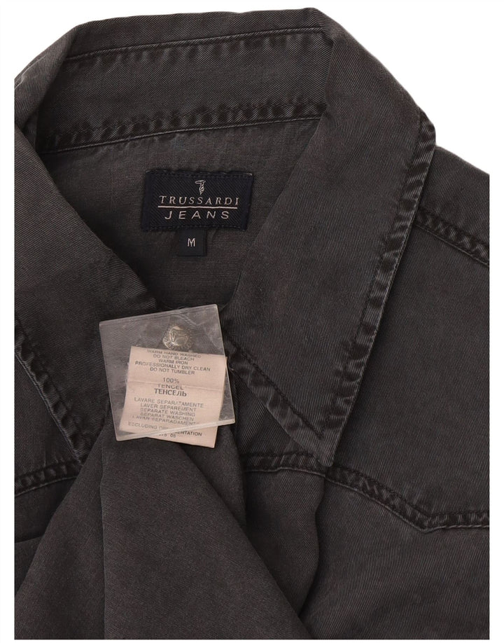 Trussardi Jeans Camisa jeans masculina cinza médio Tencel