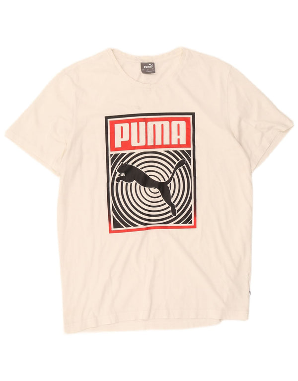 Puma Mens Graphic T-Shirt Top Grande Algodão Branco