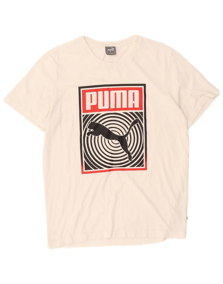 Puma Mens Graphic T-Shirt Top Grande Algodão Branco