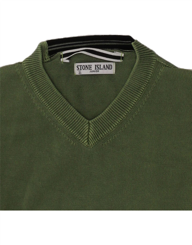 STONE ISLAND Boys V-Neck Jumper Sweater 7-8 Years Green Vintage Stone Island and Second-Hand Stone Island from Messina Hembry 