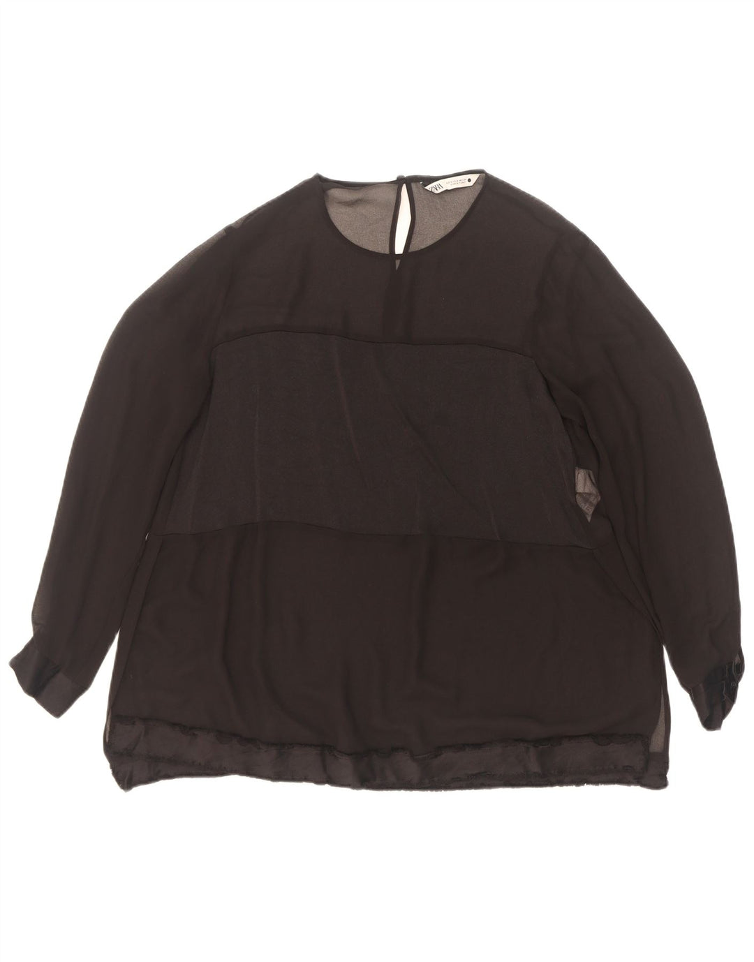 Blusa feminina de manga comprida Zara Top UK 10 pequeno poliéster preto