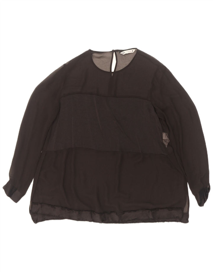 Blusa feminina de manga comprida Zara Top UK 10 pequeno poliéster preto
