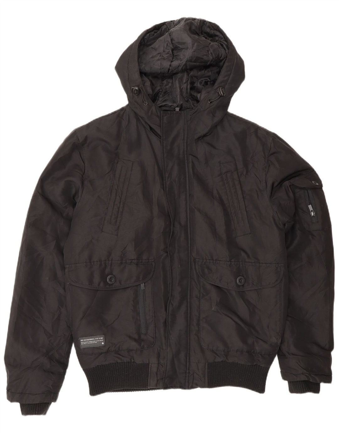 Jaqueta bomber masculina com capuz Jack & Jones Reino Unido 36 pequena poliamida preta