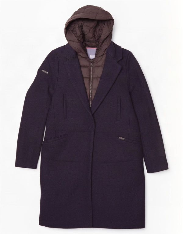Sobretudo feminino Superdry com capuz UK 10 pequeno lã azul marinho