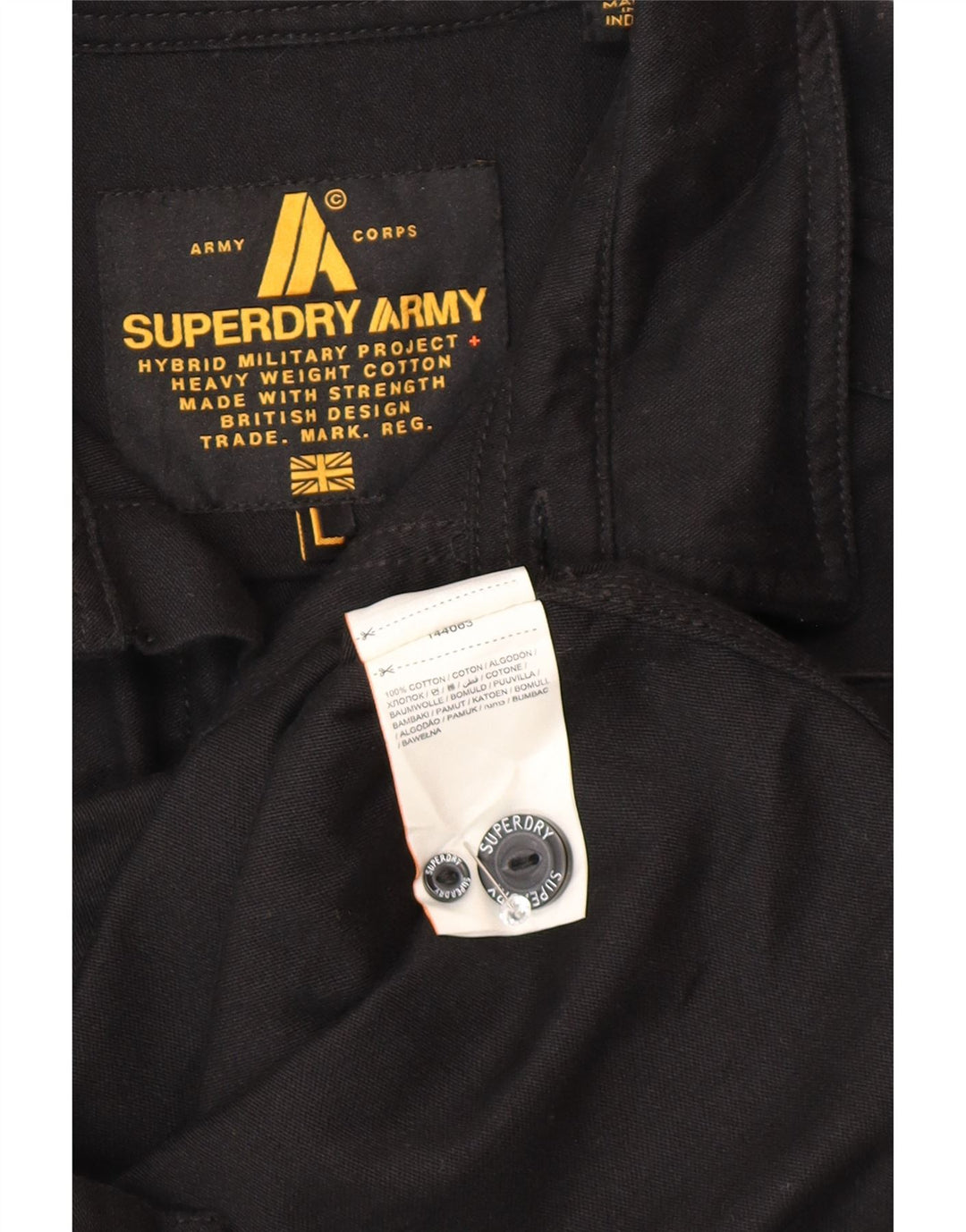 Camisa militar masculina Superdry grande algodão preto