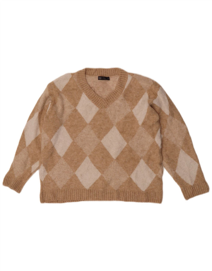 Suéter feminino Marks & Spencer com decote em V Reino Unido 10 pequeno bege