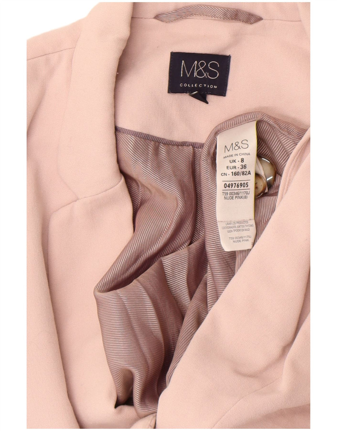 Jaqueta blazer feminina Marks & Spencer com 1 botão Reino Unido 8 poliéster rosa pequeno