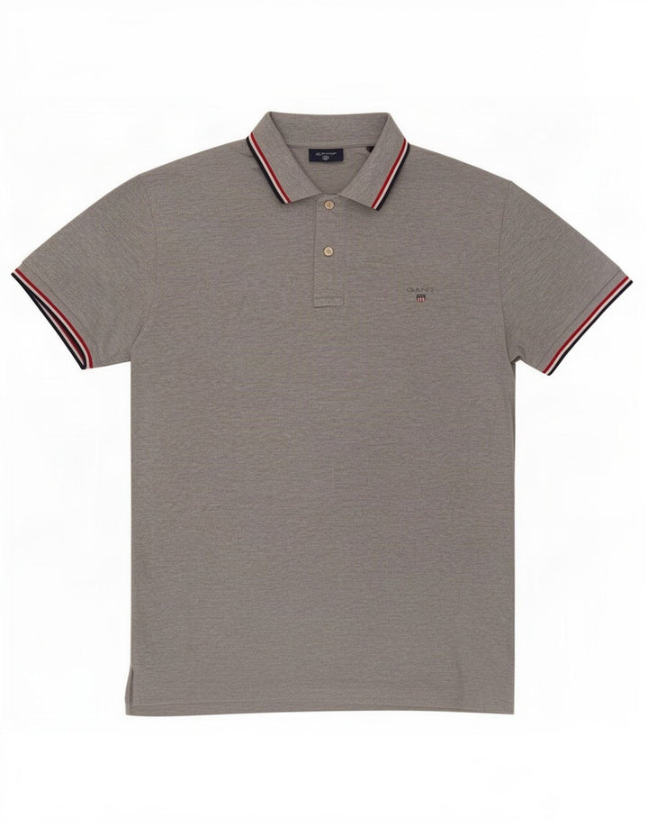 Camisa polo masculina Gant algodão manchado cinza médio