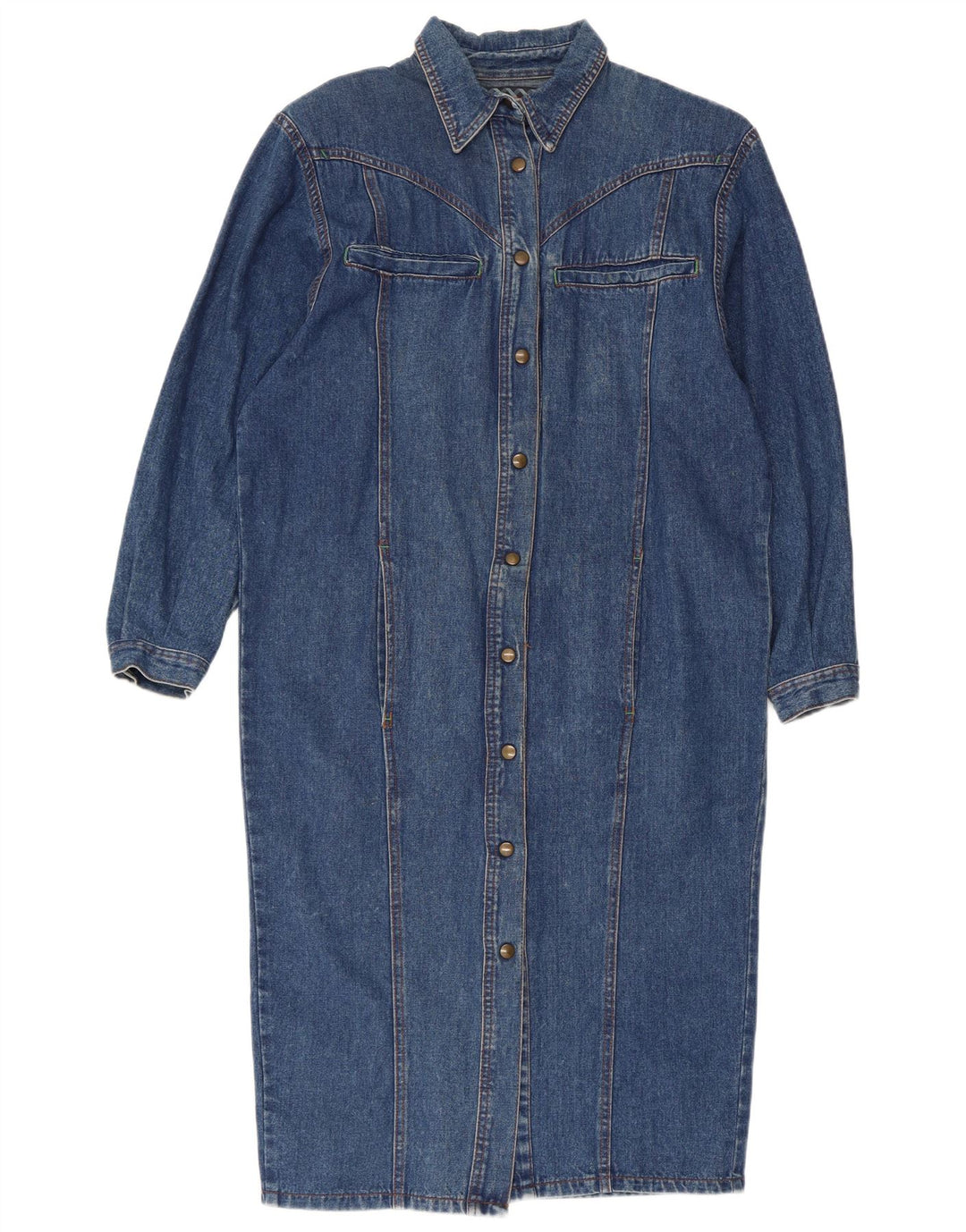 Vestido camisa jeans feminino vintage Reino Unido 14 azul médio