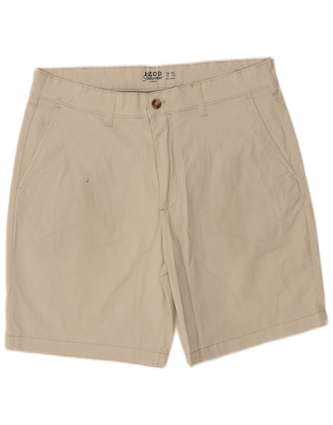 Izod Mens Salt Water Chino Shorts W34 Grande Algodão Bege