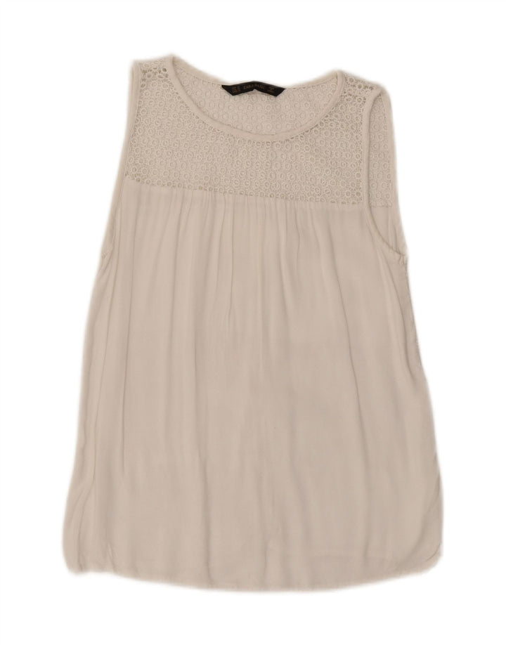 Blusa feminina sem mangas ZARA UK 14 médio branco