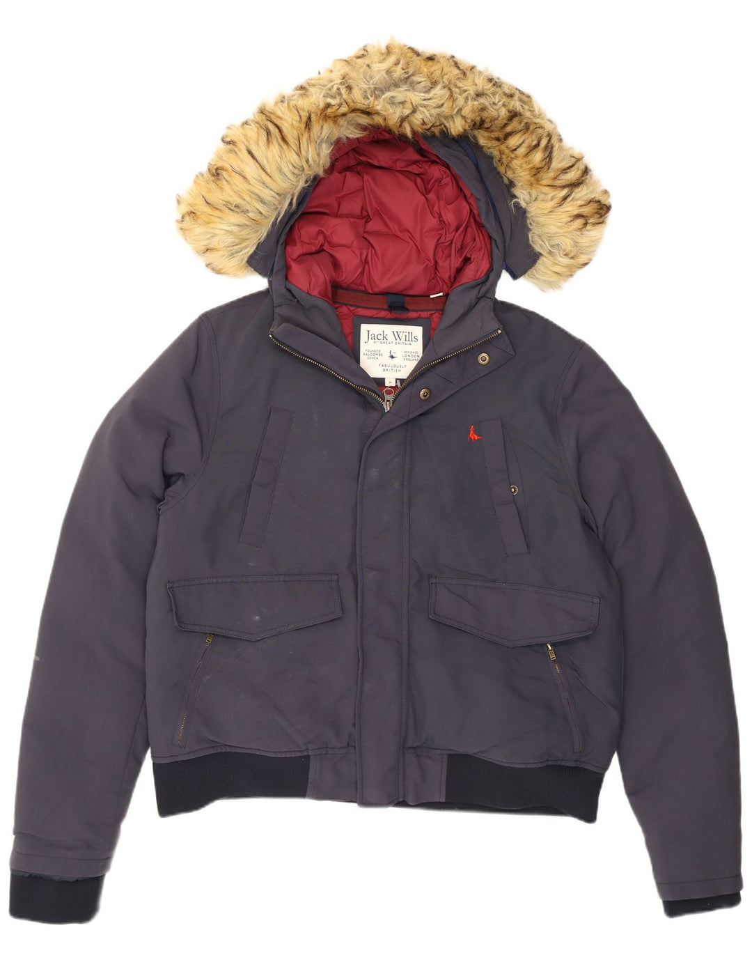 Jaqueta masculina acolchoada com capuz Jack Wills Reino Unido 38 azul marinho médio