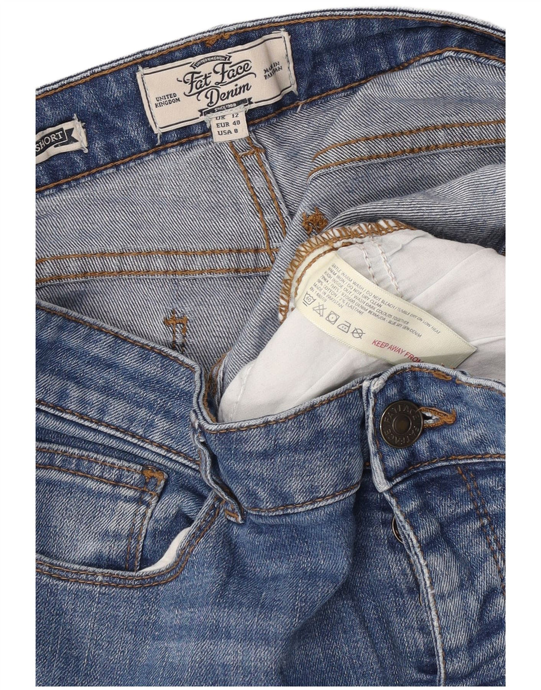 Bermuda jeans feminina Fat Face UK 12 médio W32 algodão azul