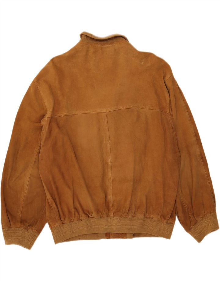 Jaqueta bomber masculina vintage de camurça UK 40 grande bege