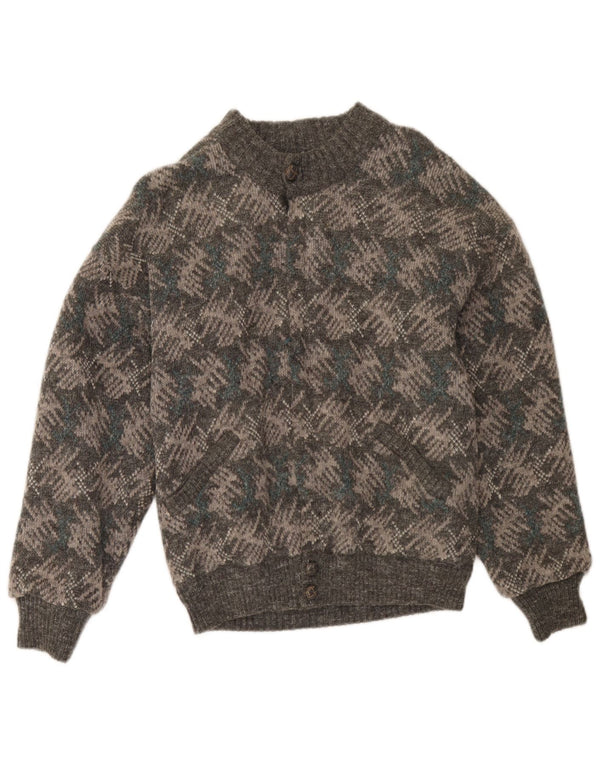 Suéter cardigã masculino vintage IT 48 cinza médio geométrico