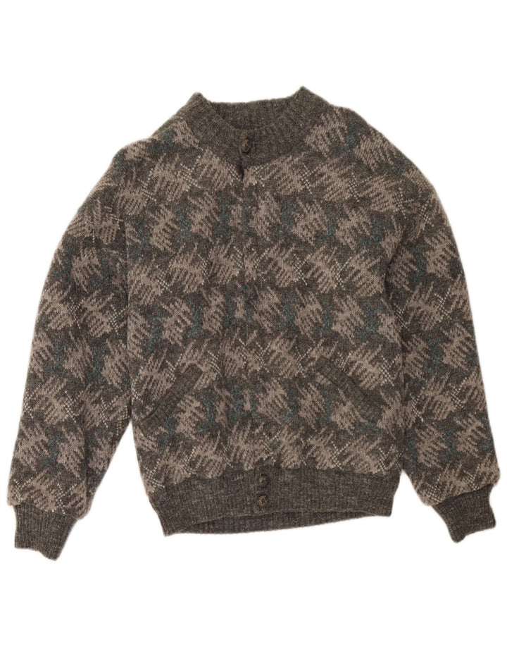 Suéter cardigã masculino vintage IT 48 cinza médio geométrico