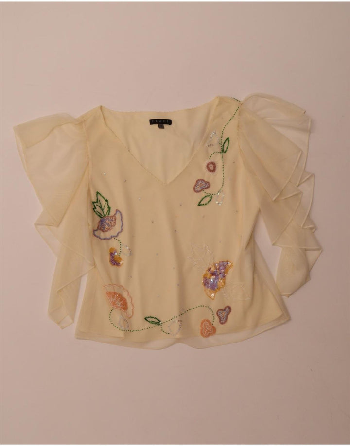 Blusa feminina COAST transparente e transparente Reino Unido 16 grande poliéster amarelo