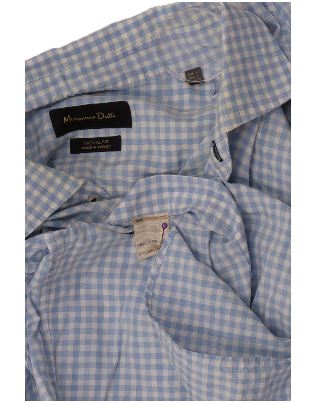 Camisa masculina casual Massimo Dutti XL algodão guingão azul